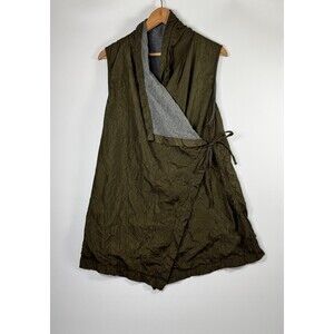 Chalet et Ceci Wrap Vest Womens Medium Olive Green Asymmetrical Crinkle Lined